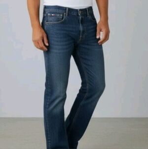 Tommy Hilfiger Y2K Vintage Preppy Wide Leg Dark Wash Blue Jeans Mens Size 34X32